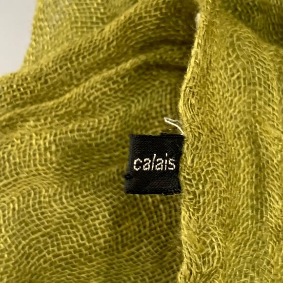 PAS de CALAIS Green Woven Linen Fringe Scarf - Picture 4 of 6